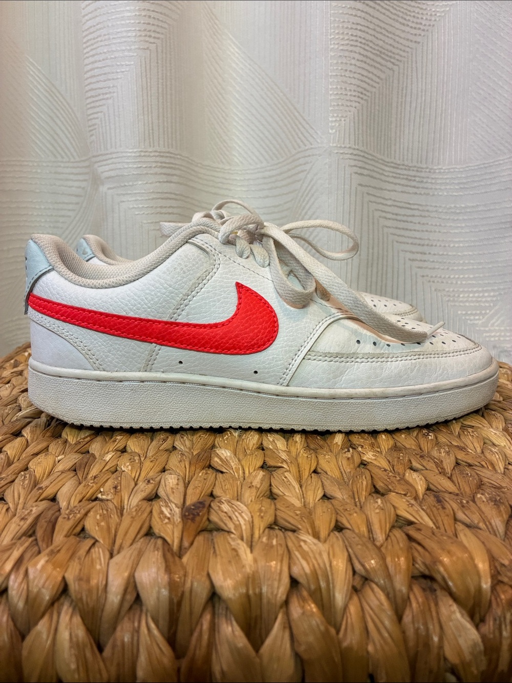 Nike White Sneakers with Bright Red Swoosh